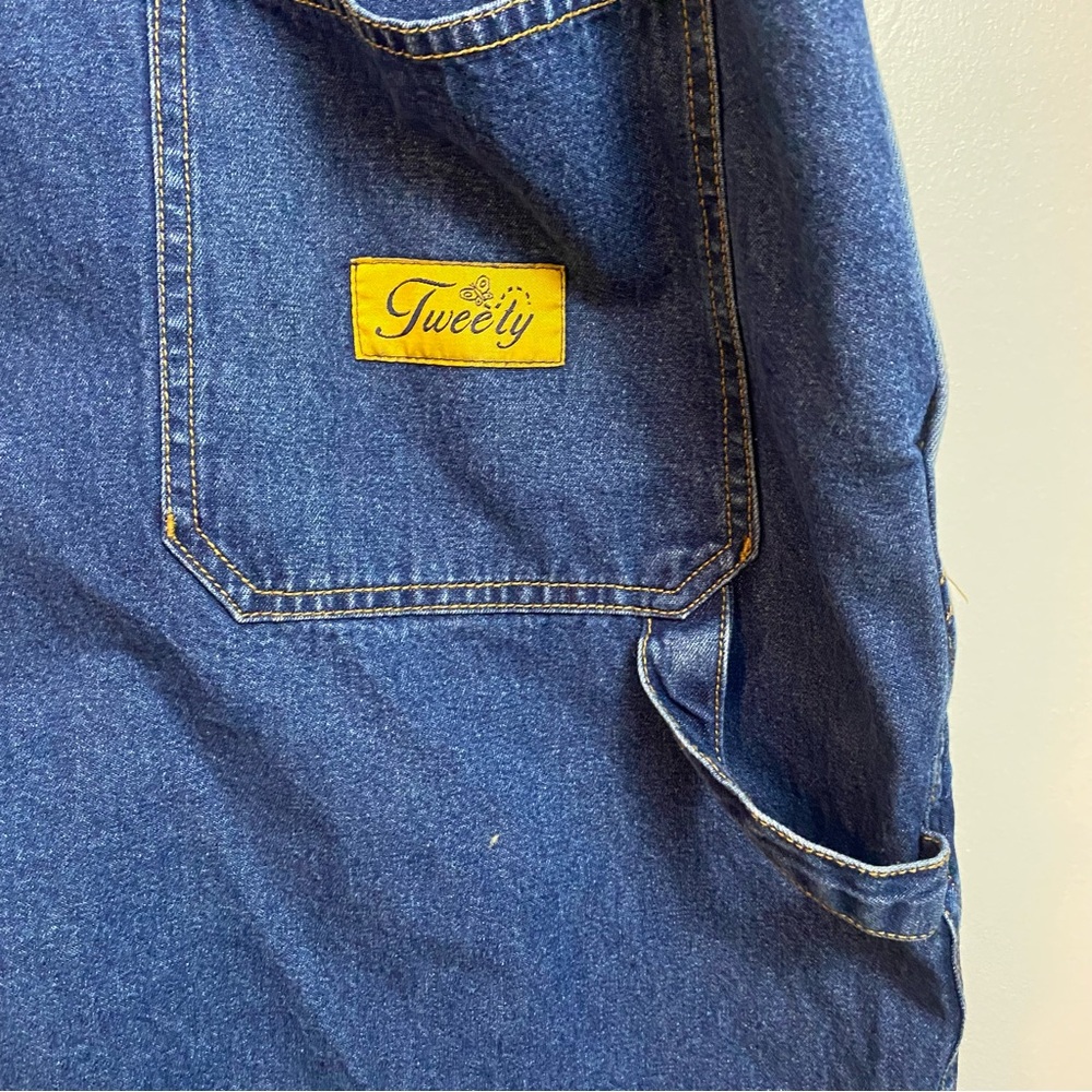 Looney Tunes Vintage Denim Short Overalls Tweety Bird Cartoon Embroidery 16W - Picture 9 of 14